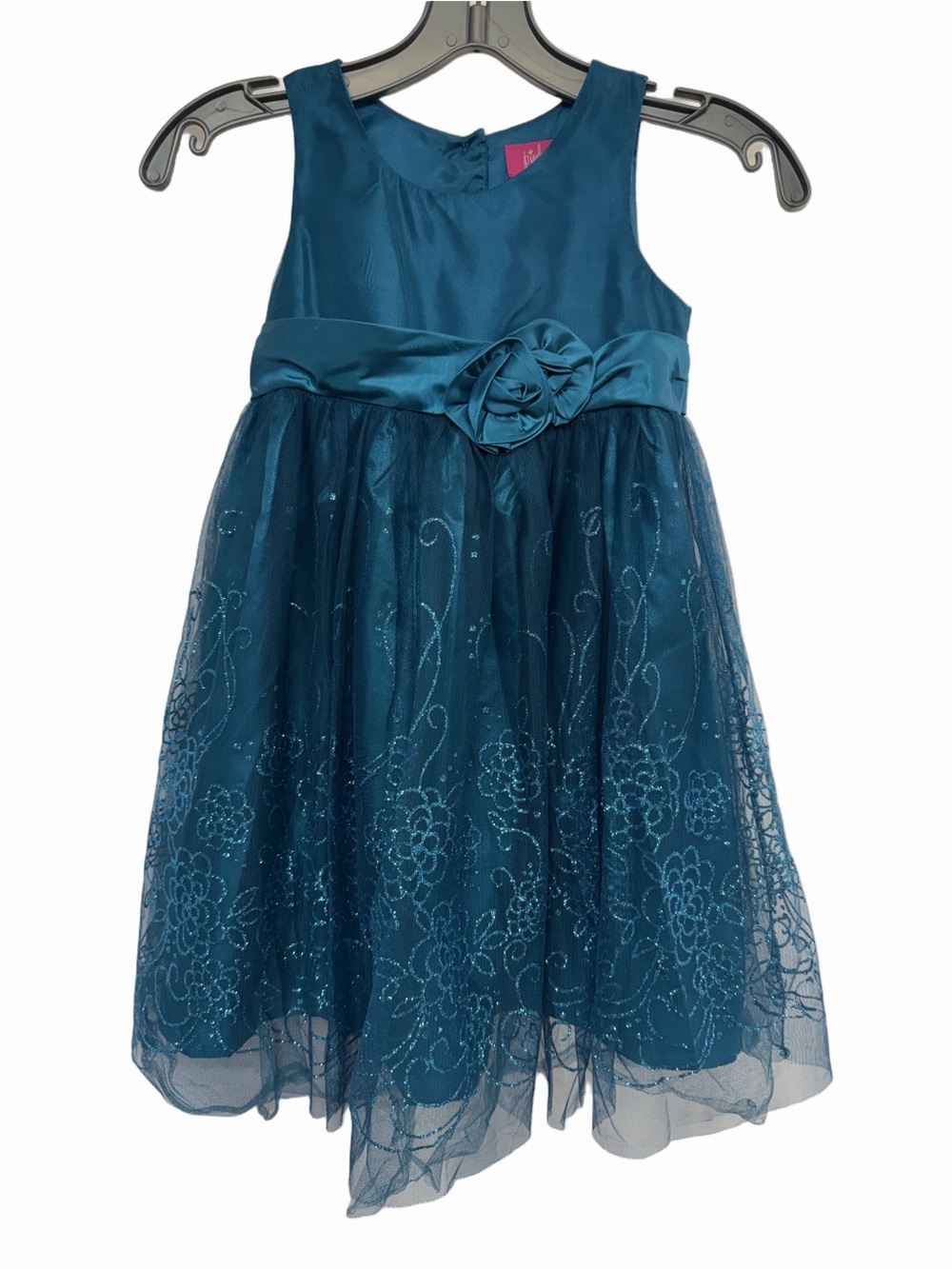 Pinky Girls 5 Teal Glitter Floral Tulle Party Dress Special Occasion Dress